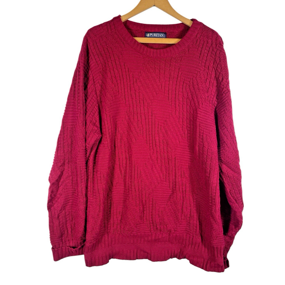 Vintage Sweater Large Mens Chunky Knit Oversized Fisherman Core Red USA Puritan - Picture 1 of 6
